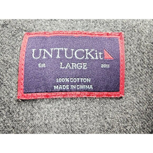 Untuckit Size Large Mens Gray Flannel Pocket Long Sleeve Logo Cotton Shirt - Picture 4 of 10